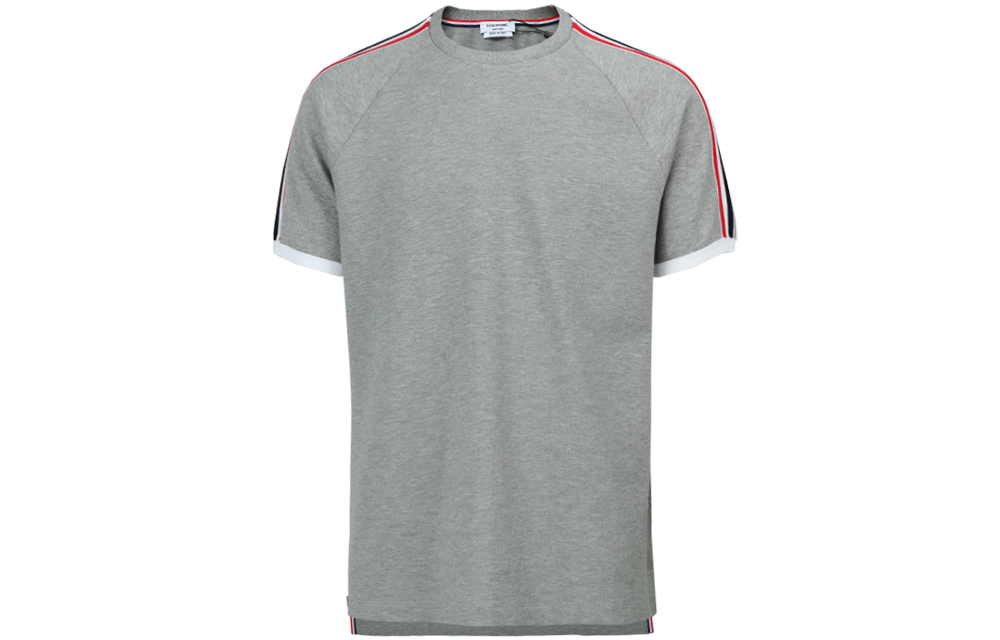 Thom Browne  Grey Short Sleeve Polo Shirt with Side Stripes. MJS112A-00050-055