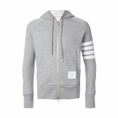 THOM BROWNE Grey Solid Zip-Up Hoodie Jacket MJT022H00535068CO
