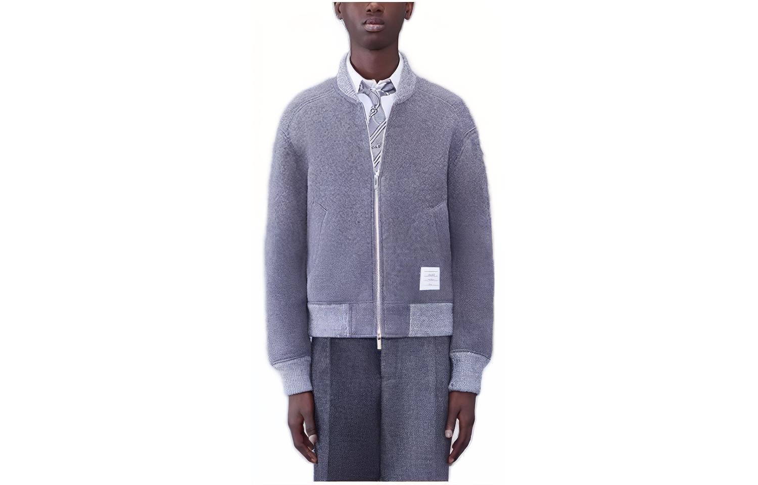 THOM BROWNE  Grey Stripe Crewneck Fleece Jacket MJT395A-J0100-055