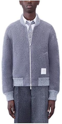 THOM BROWNE Jaket Fleece Crewneck Kelabu Stripe MJT395A-J0100-055 Order THOM BROWNE Jaket Fleece Crewneck Kelabu Stripe MJT395A-J0100-055