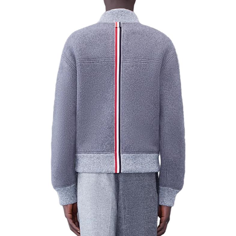 Shop トムブラウン グレー ストライプ クルーネック フリース ジャケット MJT395A-J0100-055