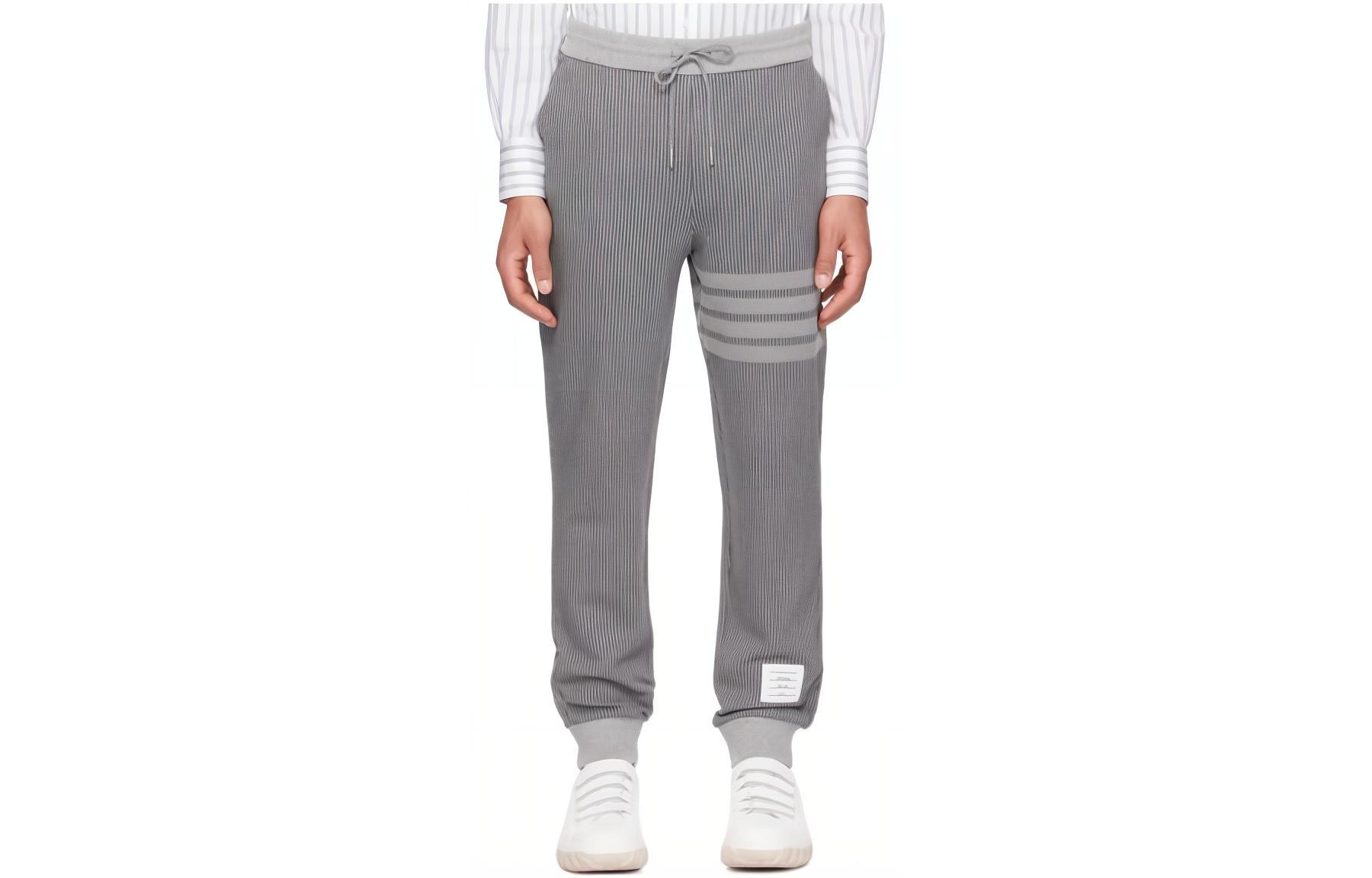 THOM BROWNE  Grey Striped Drawstring Jogger Pants. MJQ199A-J0142-035