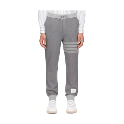 THOM BROWNE Grey Striped Drawstring Jogger Pants. MJQ199A-J0142-035