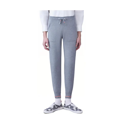 Thom Browne Grey Striped Knit Jogger Sweatpants. MKQ014A-Y2001-055