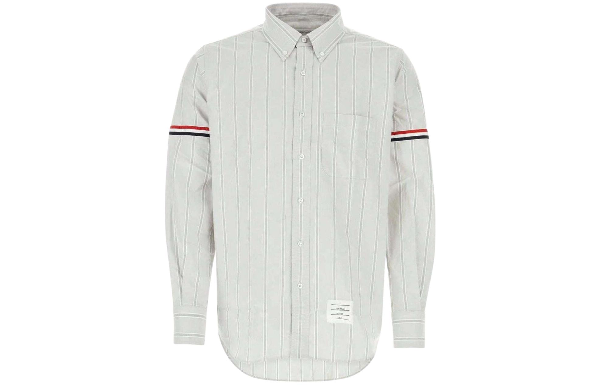 THOM BROWNE  Grey Striped Print Long Sleeve Collared Shirt MWL301O-07720-035