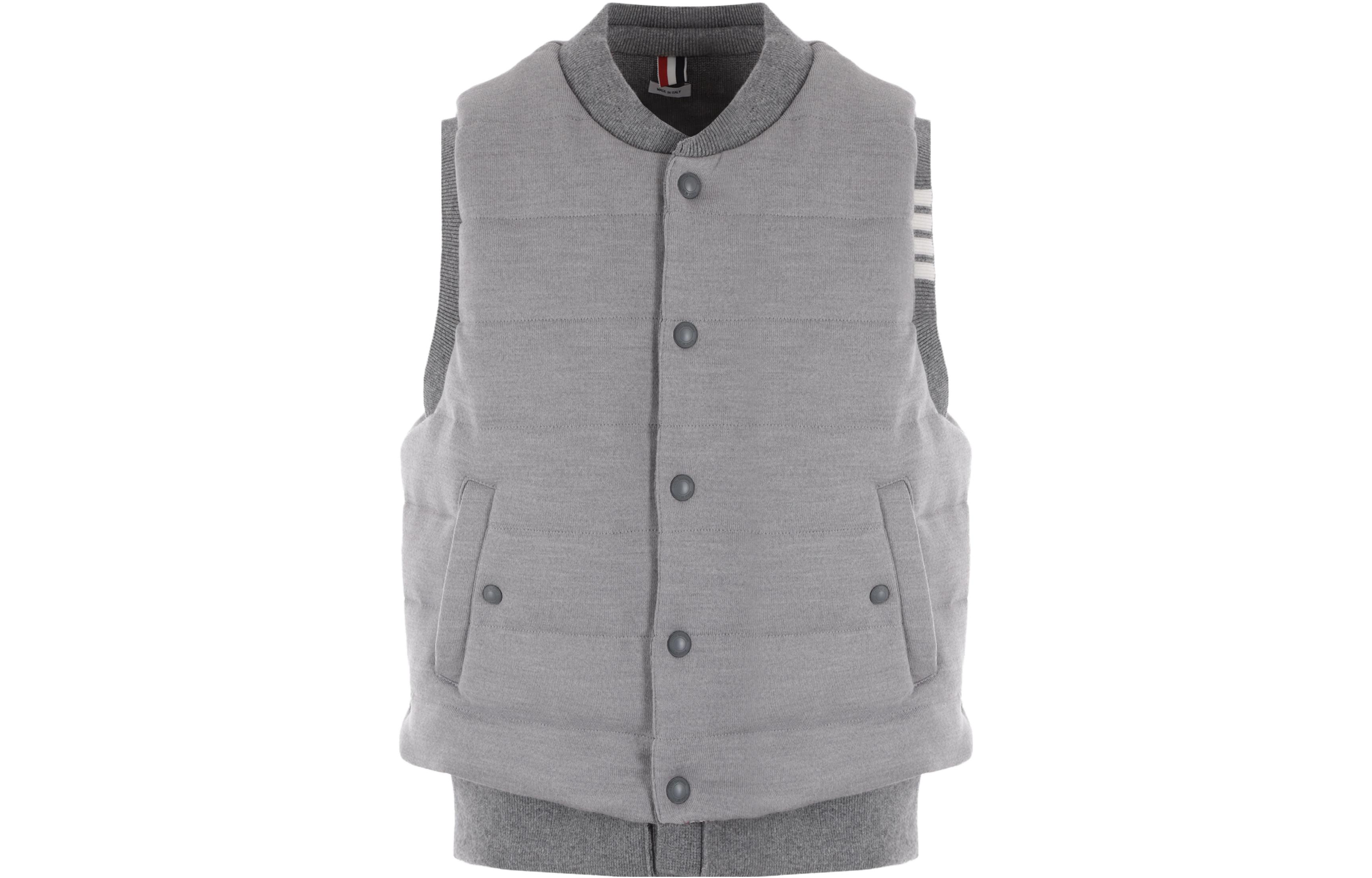 THOM BROWNE  Grey Striped Single-Breasted Sleeveless Jacket MKV073A-Y1029-055