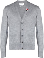 THOM BROWNE Grey V-Neck Solid Button-Up Knit Cardigan Sweater. MKC489A-Y1014-055 THOM BROWNE Grey V-Neck Solid Button-Up Knit Cardigan Sweater. MKC489A-Y1014-055