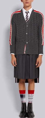 THOM BROWNE 灰色V領條紋羊毛開襟針織衫毛衣 MKC383A-Y1024-035 Shop THOM BROWNE 灰色V領條紋羊毛開襟針織衫毛衣 MKC383A-Y1024-035