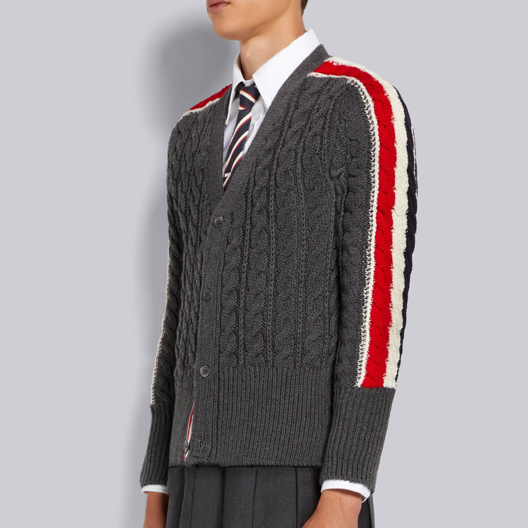 Purchase THOM BROWNE 灰色V領條紋羊毛開襟針織衫毛衣 MKC383A-Y1024-035