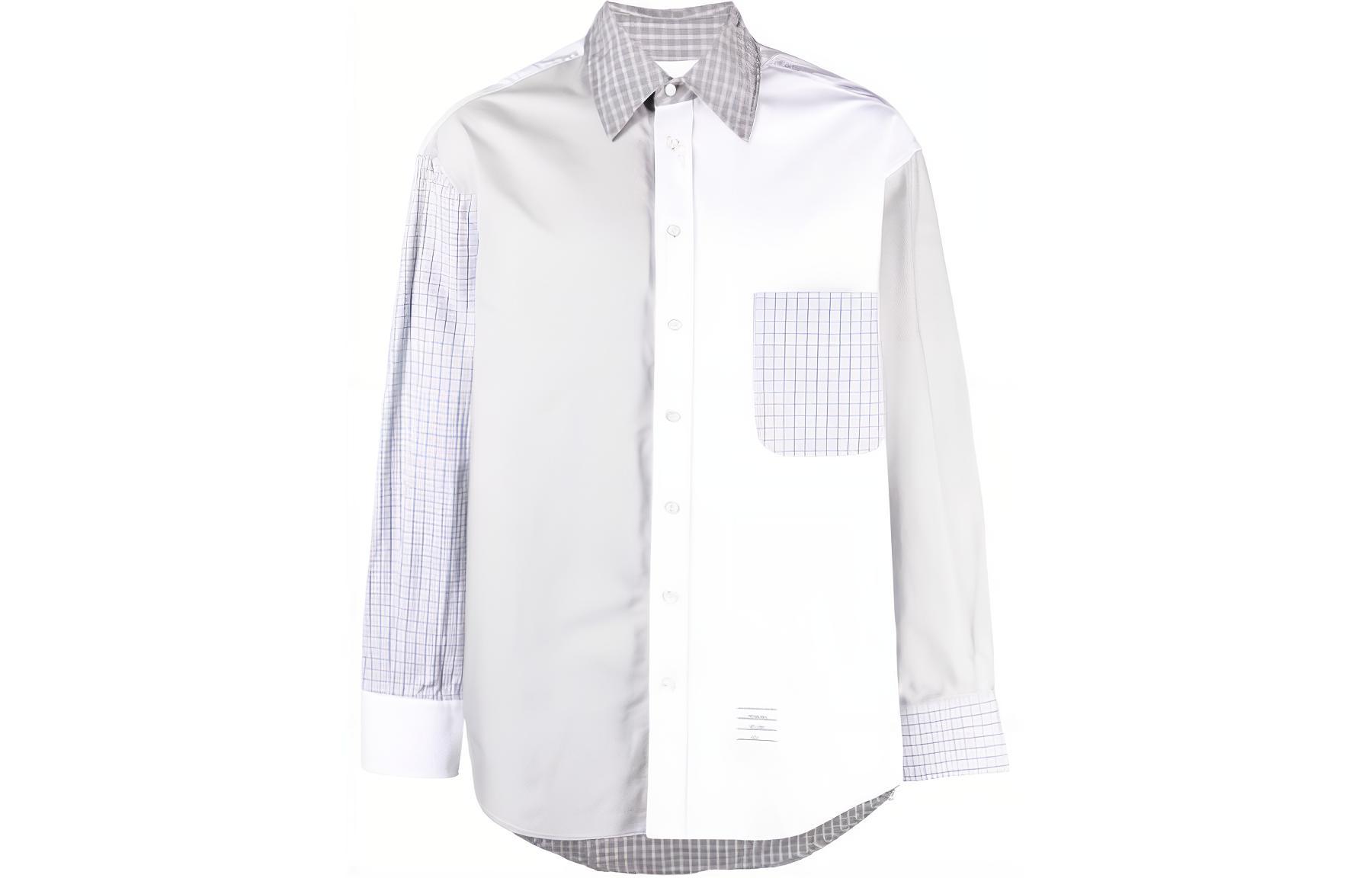 Thom Browne  Grey White Plaid Long Sleeve Button-Up Shirt. MWL381F-F0313-100