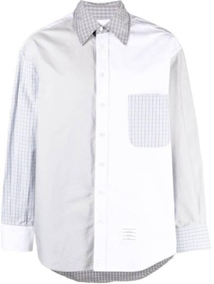 Thom Browne Kemeja Lengan Panjang Kotak-Kotak Abu Putih. MWL381F-F0313-100 Order Thom Browne Kemeja Lengan Panjang Kotak-Kotak Abu Putih. MWL381F-F0313-100
