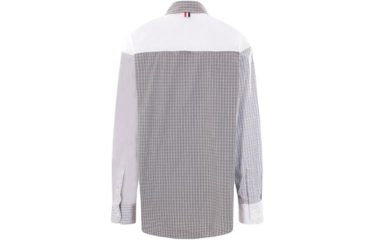 Lookbook 톰 브라운 그레이 화이트 체크 긴팔 버튼업 셔츠. MWL381F-F0313-100