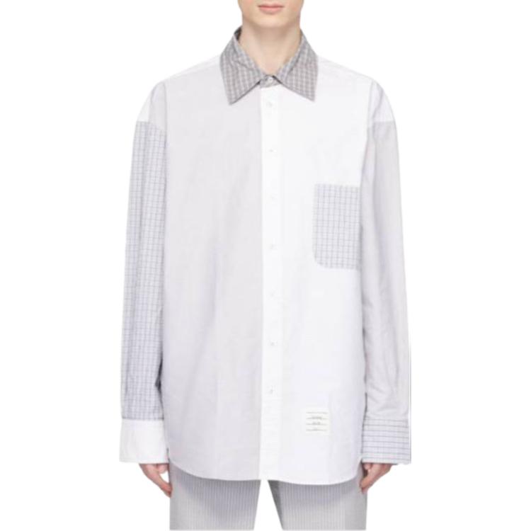 Shop 톰 브라운 그레이 화이트 체크 긴팔 버튼업 셔츠. MWL381F-F0313-100