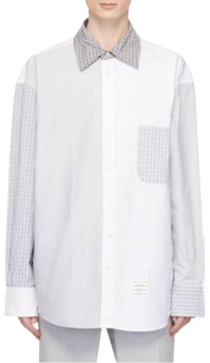 Thom Browne Kemeja Lengan Panjang Kotak-Kotak Abu Putih. MWL381F-F0313-100 Shop Thom Browne Kemeja Lengan Panjang Kotak-Kotak Abu Putih. MWL381F-F0313-100