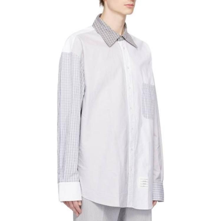 Purchase 톰 브라운 그레이 화이트 체크 긴팔 버튼업 셔츠. MWL381F-F0313-100