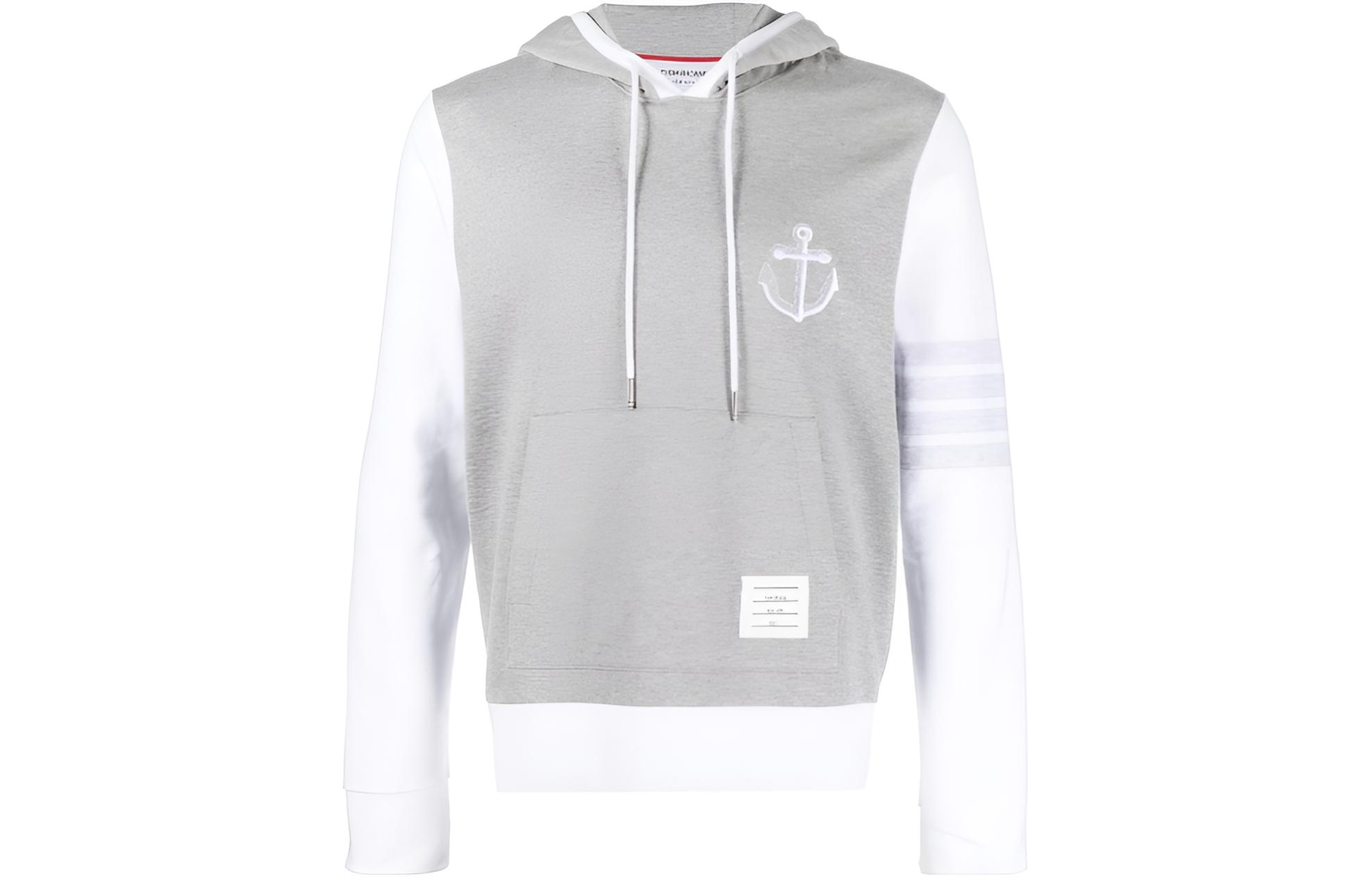 THOM BROWNE  Grey White Sweatshirt with Logo Embroidery and Stripes. MJT376F-J0010-997