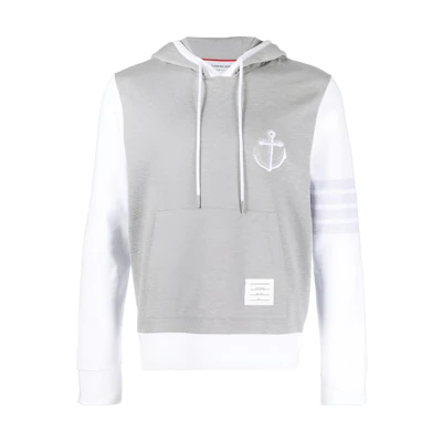 THOM BROWNE Grey White Sweatshirt with Logo Embroidery and Stripes. MJT376F-J0010-997