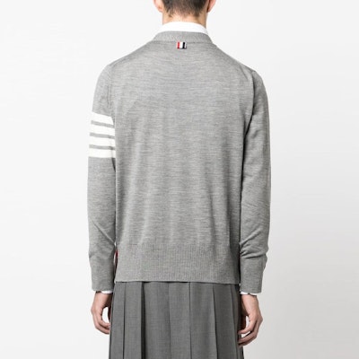 Thom Browne 灰色羊毛開衫毛衣 4條杠條紋設計 MKC002AY1014-058 Shop Thom Browne 灰色羊毛開衫毛衣 4條杠條紋設計 MKC002AY1014-058