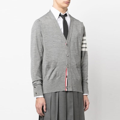Thom Browne 灰色羊毛開衫毛衣 4條杠條紋設計 MKC002AY1014-058 Purchase Thom Browne 灰色羊毛開衫毛衣 4條杠條紋設計 MKC002AY1014-058