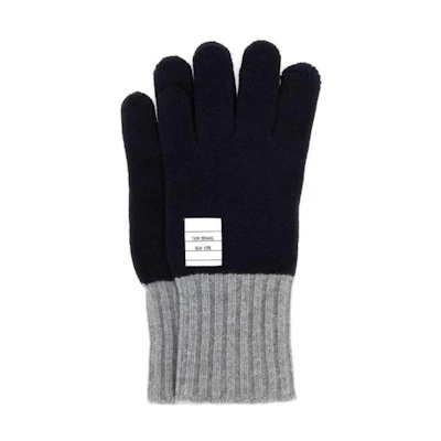 Thom Browne Knit Logo Wool Gloves in Navy Blue. UKG004AY1018415