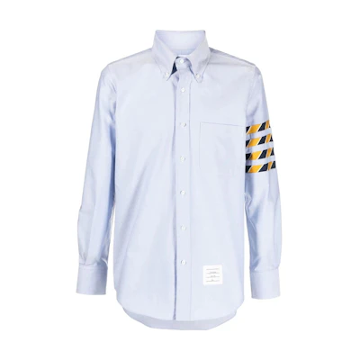THOM BROWNE Light Blue Shirt with Four-Bar Stripes and Button Closure MWL374C-F0114-480