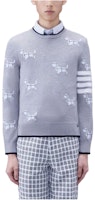 THOM BROWNE Light Grey Wool 4-Bar Hector Pullover Crewneck Sweater. MKA490A-Y1002-055 THOM BROWNE Light Grey Wool 4-Bar Hector Pullover Crewneck Sweater. MKA490A-Y1002-055