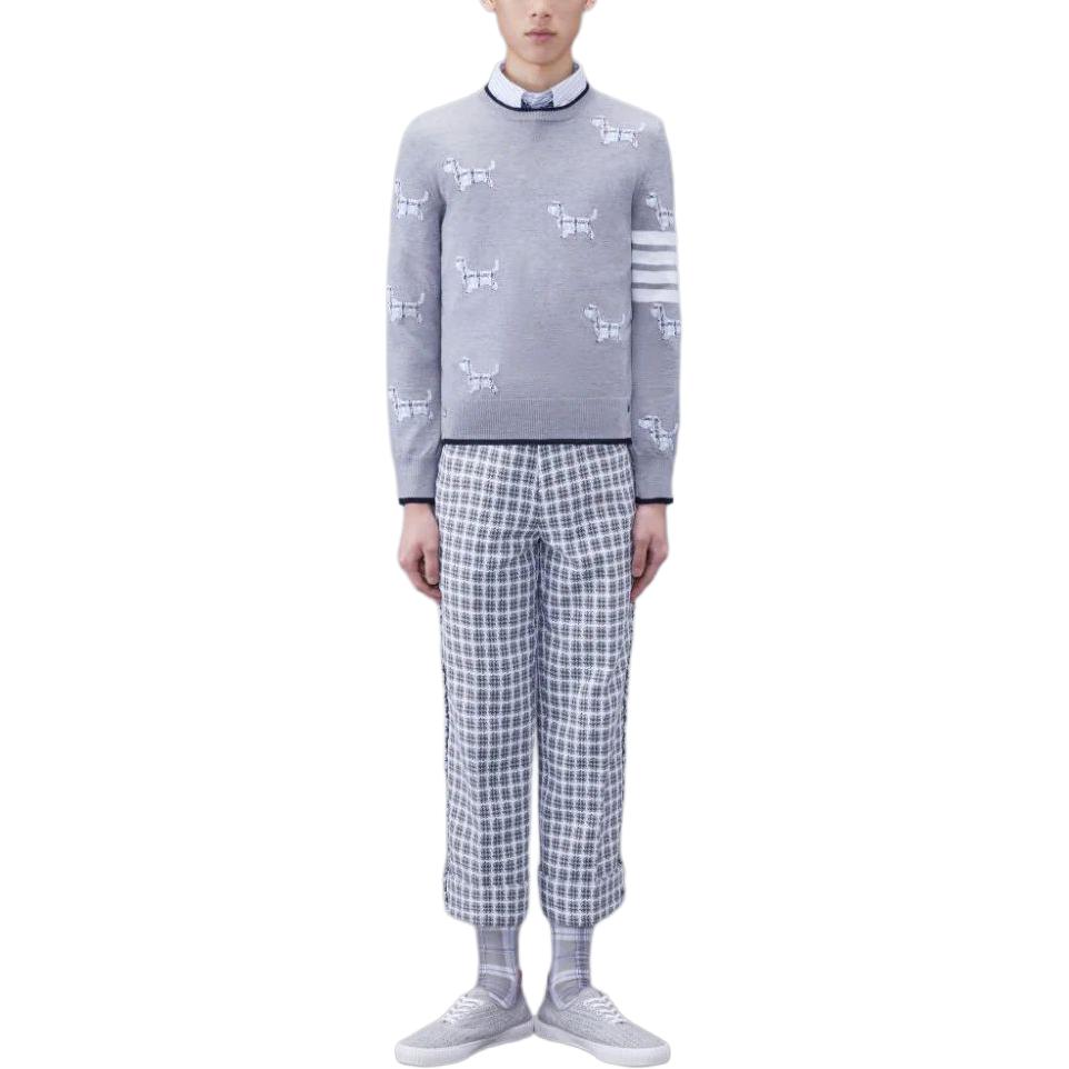 Shop THOM BROWNE 淺灰色羊毛4-Bar Hector圓領毛衣. MKA490A-Y1002-055