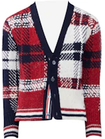 Thom Browne Loose Fit V-Neck Plaid Knit Sweater Red MKC431F-Y1506-960 Thom Browne Loose Fit V-Neck Plaid Knit Sweater Red MKC431F-Y1506-960