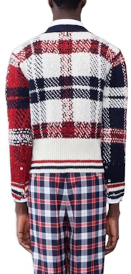 Thom Browne Loose Fit V-Neck Plaid Knit Sweater Red MKC431F-Y1506-960 Shop Thom Browne Loose Fit V-Neck Plaid Knit Sweater Red MKC431F-Y1506-960
