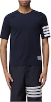 THOM BROWNE Navy 4-Bar Waffle Short Sleeve T-Shirt Summer Edition MJA008Y-06770-461 THOM BROWNE Navy 4-Bar Waffle Short Sleeve T-Shirt Summer Edition MJA008Y-06770-461