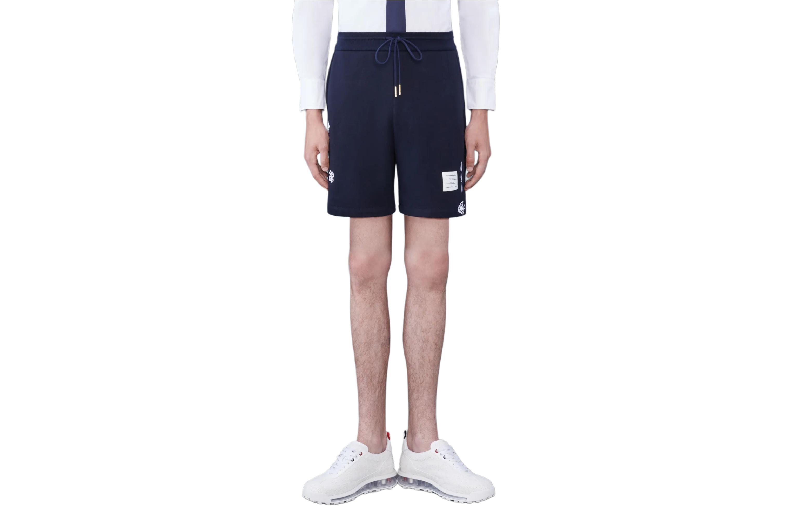 Order トムブラウン ネイビーブルー エラスティックウエスト リラックスフィット ショーツ MJQ201E03377415
