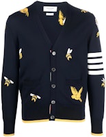 THOM BROWNE Navy Blue Four-Bar Stripe Knit Cardigan MKC451A-Y1002-415 THOM BROWNE Navy Blue Four-Bar Stripe Knit Cardigan MKC451A-Y1002-415