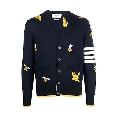 THOM BROWNE Navy Blue Four-Bar Stripe Knit Cardigan MKC451A-Y1002-415
