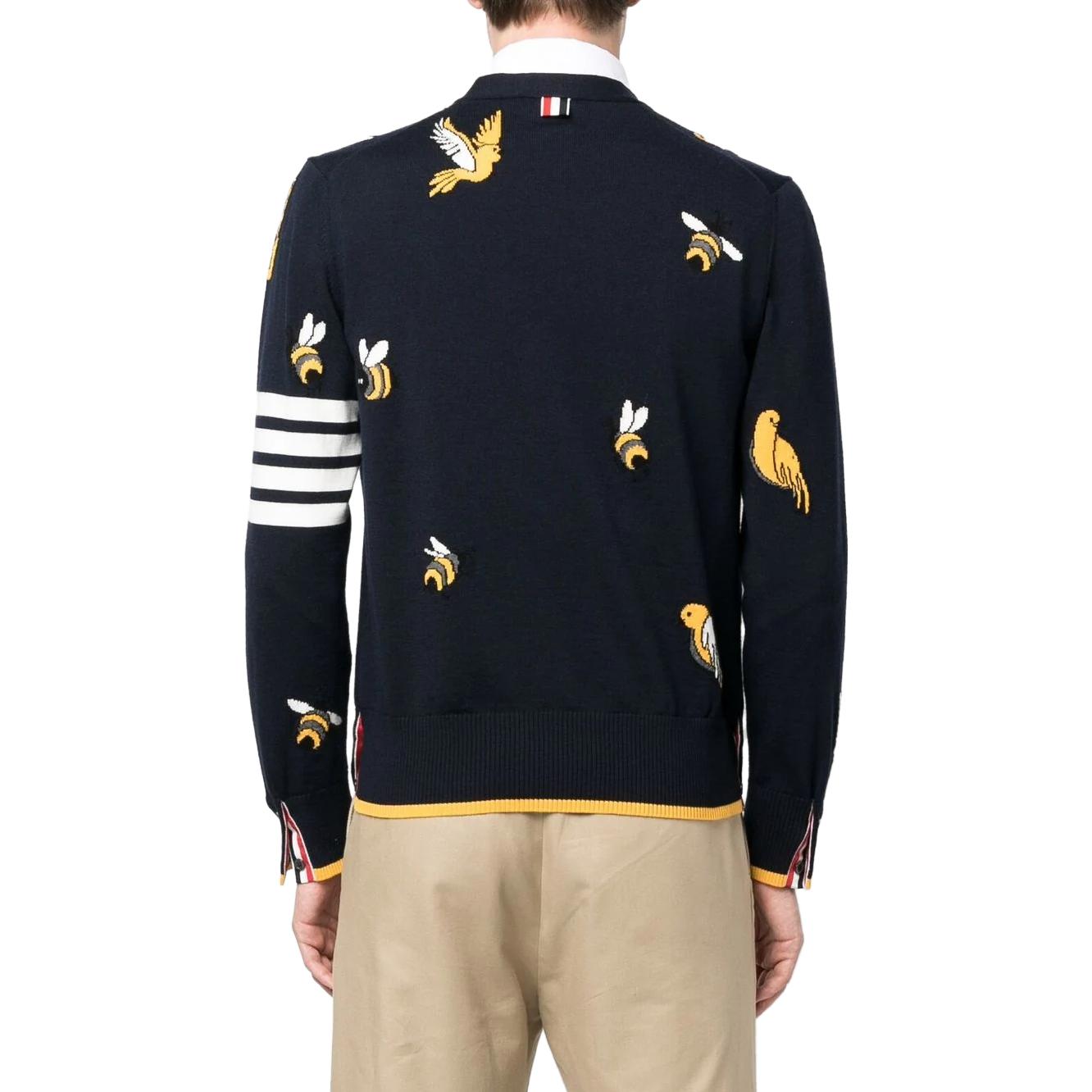 Shop 톰 브라운 네이비 블루 포바 스트라이프 니트 가디건 MKC451A-Y1002-415