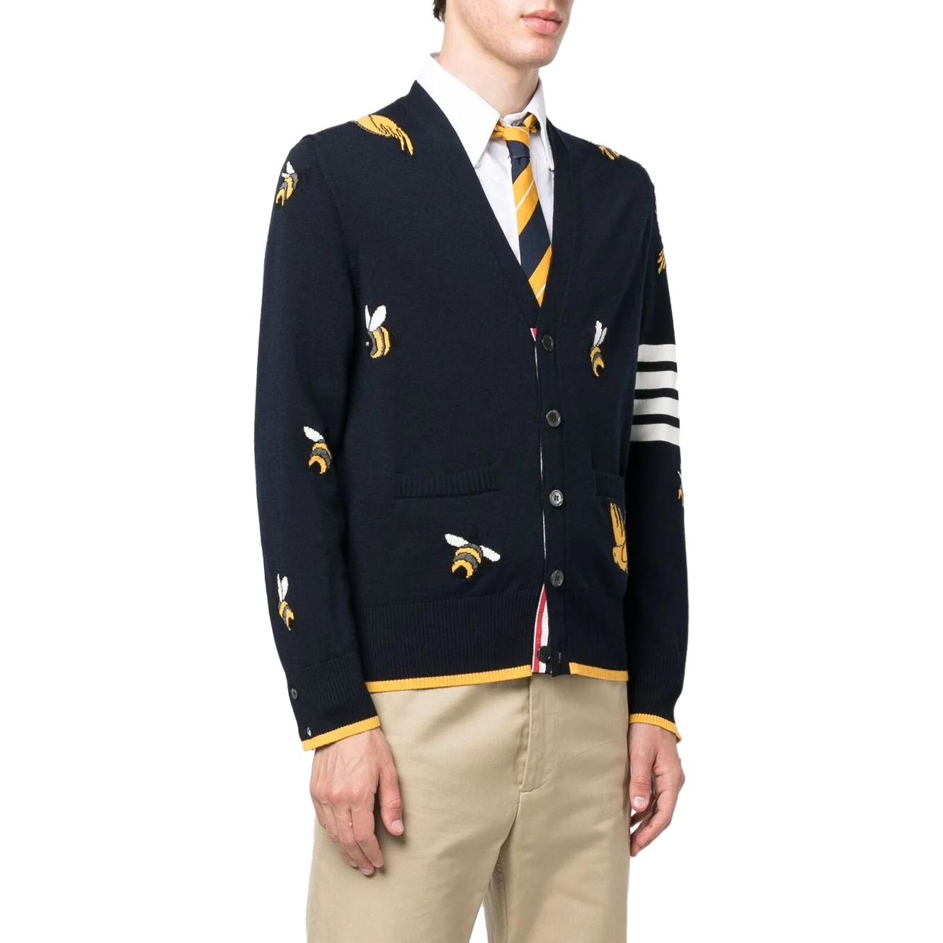 Purchase 톰 브라운 네이비 블루 포바 스트라이프 니트 가디건 MKC451A-Y1002-415
