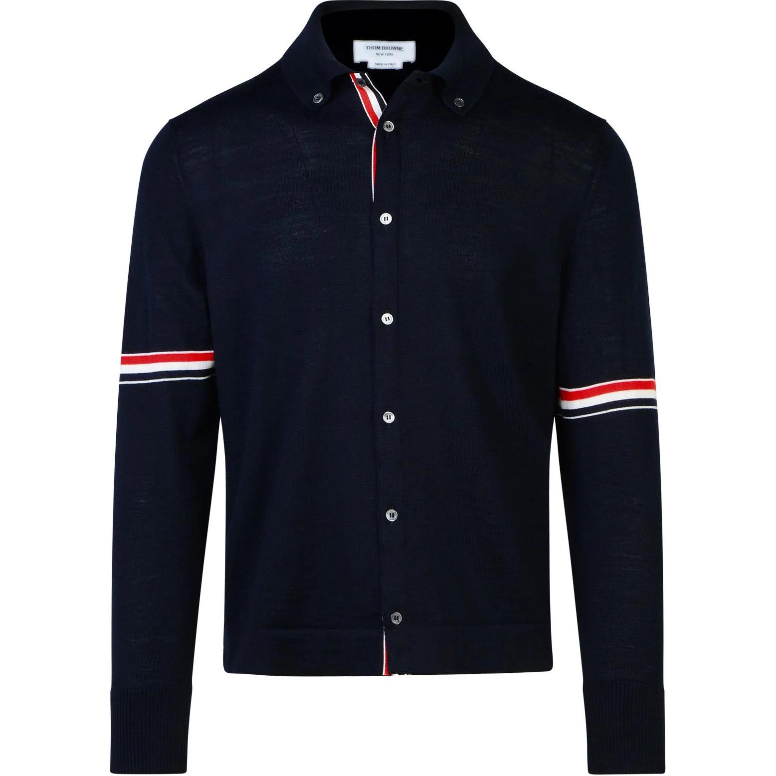 Thom Browne  Navy Blue Knitted Cardigan with Tricolor Stripe Detail. MKL005A-Y1002-415