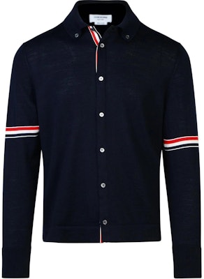 톰 브라운 네이비 블루 니트 가디건 트리컬러 스트라이프 디테일. MKL005A-Y1002-415 Order 톰 브라운 네이비 블루 니트 가디건 트리컬러 스트라이프 디테일. MKL005A-Y1002-415