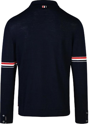 톰 브라운 네이비 블루 니트 가디건 트리컬러 스트라이프 디테일. MKL005A-Y1002-415 Lookbook 톰 브라운 네이비 블루 니트 가디건 트리컬러 스트라이프 디테일. MKL005A-Y1002-415