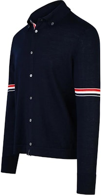 톰 브라운 네이비 블루 니트 가디건 트리컬러 스트라이프 디테일. MKL005A-Y1002-415 Shop 톰 브라운 네이비 블루 니트 가디건 트리컬러 스트라이프 디테일. MKL005A-Y1002-415