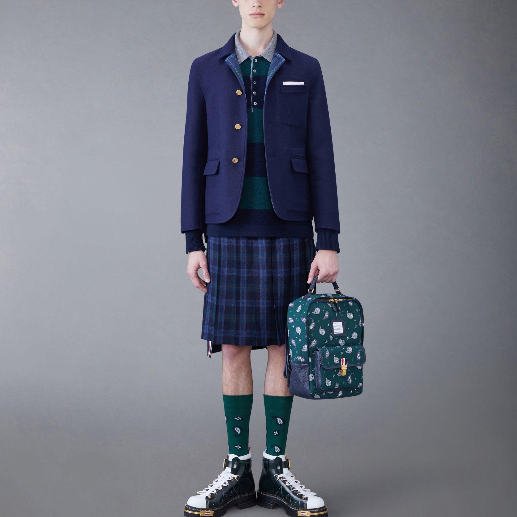 Thom Browne  Navy Blue Long Sleeve Striped Polo Shirt. MKP102A-Y1030-310 圖 3