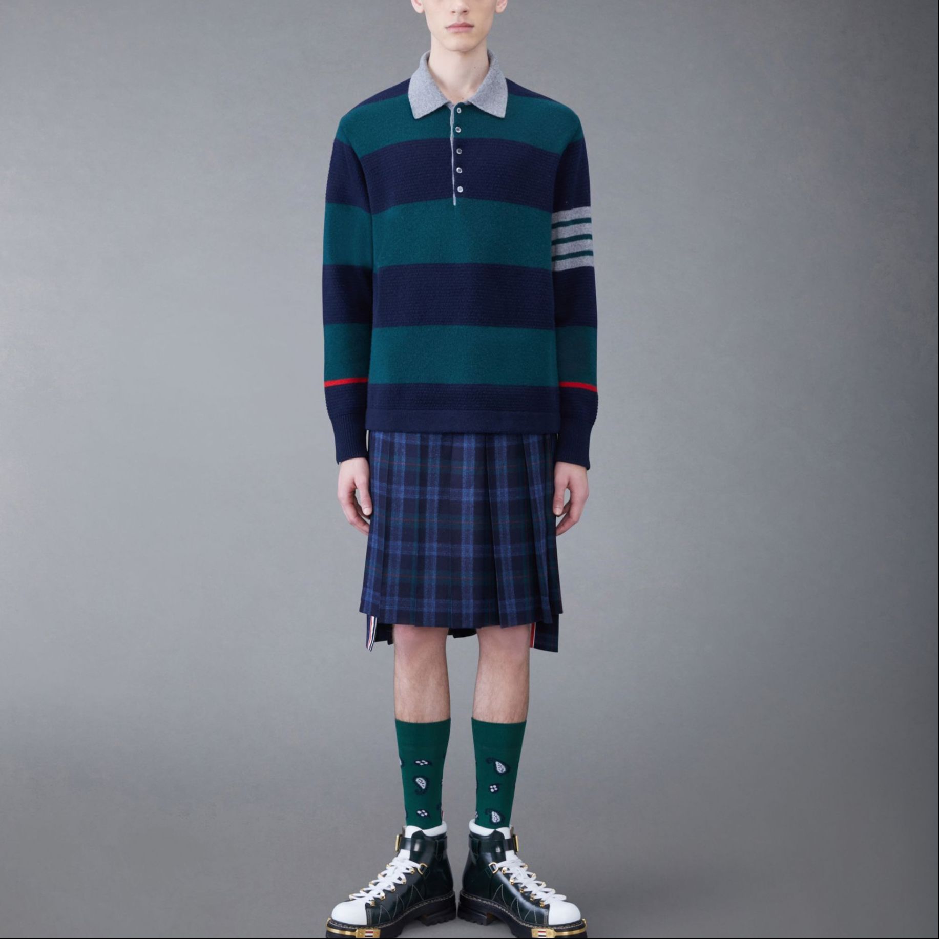 Thom Browne  Navy Blue Long Sleeve Striped Polo Shirt. MKP102A-Y1030-310 圖 4