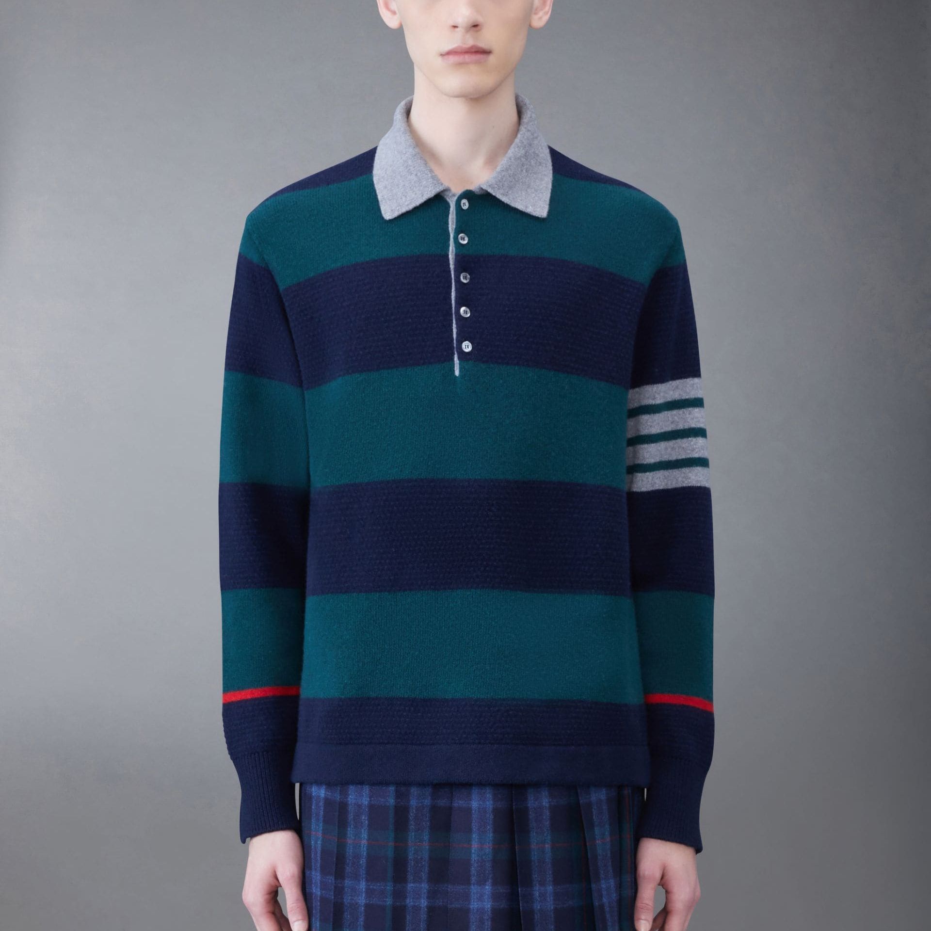 Thom Browne  Navy Blue Long Sleeve Striped Polo Shirt. MKP102A-Y1030-310 圖 5