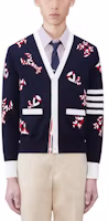 Thom Browne Navy Blue Printed V-Neck Slim Fit Knit Cardigan. MKC531A-Y3007-415 Thom Browne Navy Blue Printed V-Neck Slim Fit Knit Cardigan. MKC531A-Y3007-415