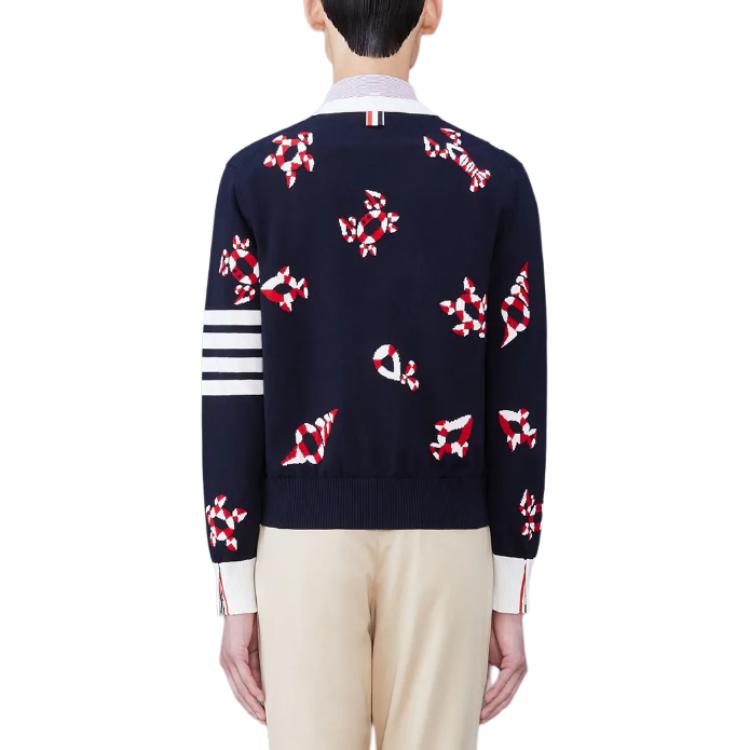 Thom Browne  Navy Blue Printed V-Neck Slim Fit Knit Cardigan. MKC531A-Y3007-415 圖 3