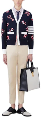 Thom Browne Navy Blue Printed V-Neck Slim Fit Knit Cardigan. MKC531A-Y3007-415 Shop Thom Browne Navy Blue Printed V-Neck Slim Fit Knit Cardigan. MKC531A-Y3007-415