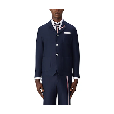 Thom Browne Navy Blue Single-Breasted Stripe Pocket Jacket MJT423A-J0139-415