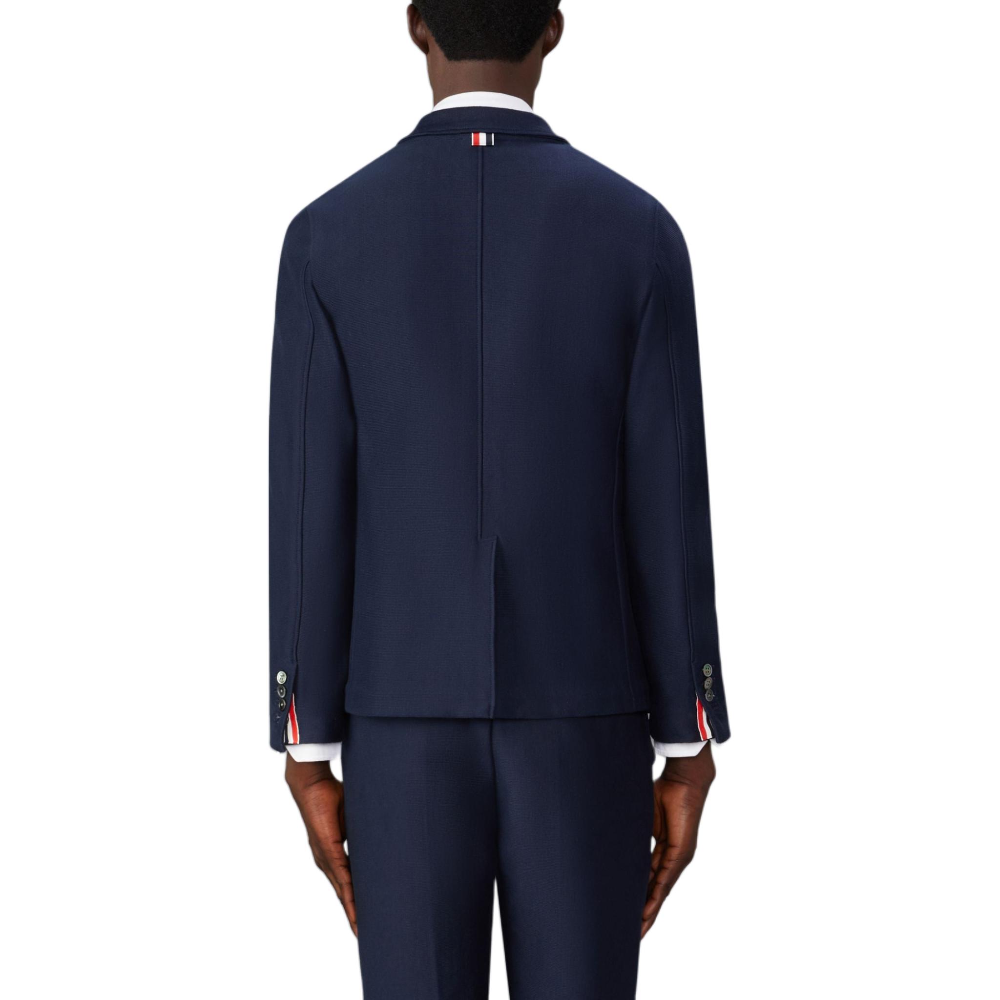 Shop Thom Browne 海軍藍單排扣條紋口袋外套 MJT423A-J0139-415