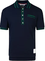 THOM BROWNE Navy Blue Striped Loose Fit Short-Sleeve Polo Shirt. MJP201A-J0153-415 THOM BROWNE Navy Blue Striped Loose Fit Short-Sleeve Polo Shirt. MJP201A-J0153-415