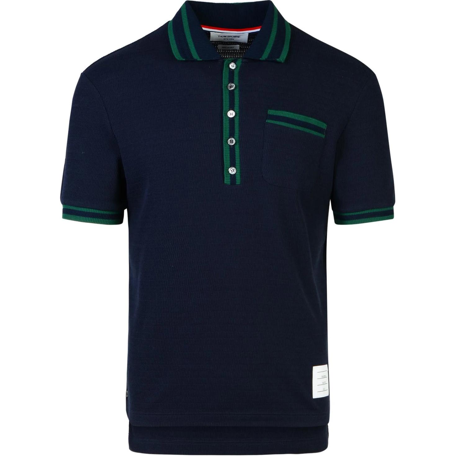 THOM BROWNE  Navy Blue Striped Loose Fit Short-Sleeve Polo Shirt. MJP201A-J0153-415 圖 2