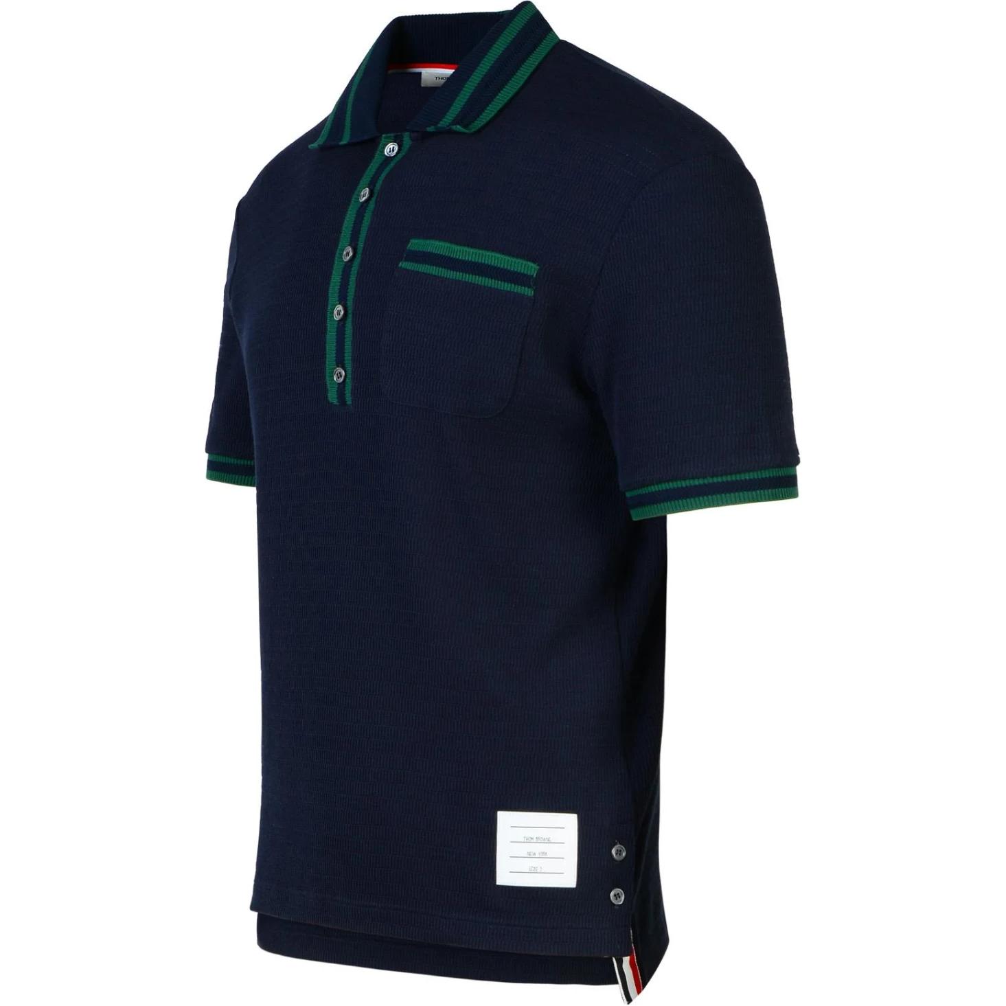 THOM BROWNE  Navy Blue Striped Loose Fit Short-Sleeve Polo Shirt. MJP201A-J0153-415 圖 4